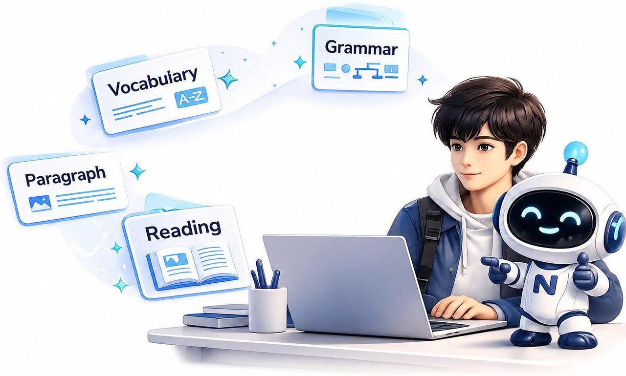 Học sinh làm bài test tiếng Anh cùng trợ lý Ngành Học